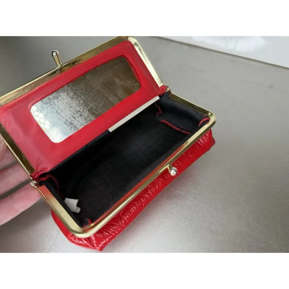 Vintage 1980s Kisslock & Mirror Coin Purse Cosmetic Pouch Red White Blue